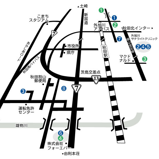 番号をクリックすると各施設の地図を表示します。